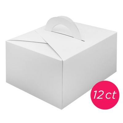 8x8x5 White Cake Boxes with Handle 12 ct.