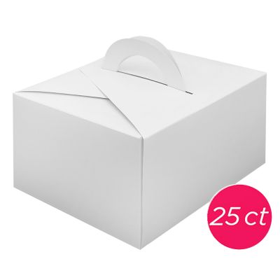 8x8x5 White Cake Boxes with Handle 25 ct.