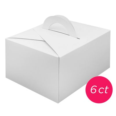 8x8x5 White Cake Boxes with Handle 6 ct.