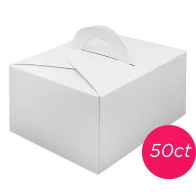 8x8x5 White Cake Boxes with Handle 50 ct.