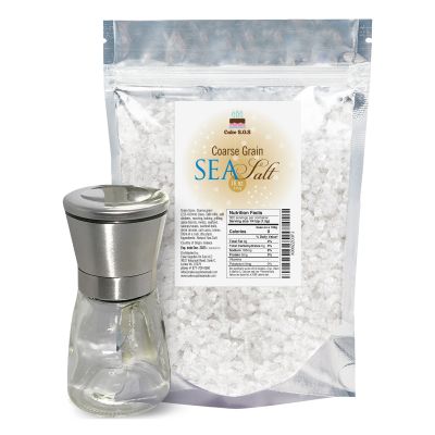 Stainless Still Salt Mill 170ml + All Natural Atlantic Coarse Grain Sea Salt 16 oz