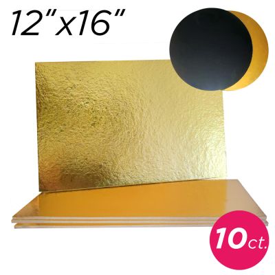 12"x16" Gold/Black Rectangle Compressed Cakeboards 3 mm thick, 10 ct.
