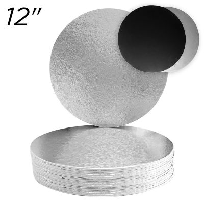 12" Silver/Black Solid Cake Board, Thin Drum 3 mm, 10 ct.