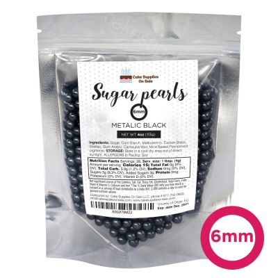 Sugar Pearls - Pearlized 6mm, 4 oz - Metalic Black