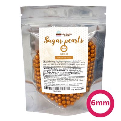 Sugar Pearls - Pearlized 6mm, 4 oz - Gold