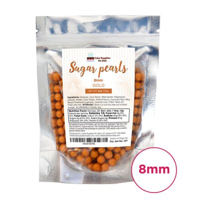 Sugar Pearls - Pearlized 8mm, 4 oz - Gold