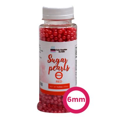 Sugar Pearls - Pearlized 6mm, 6.5 oz - Red